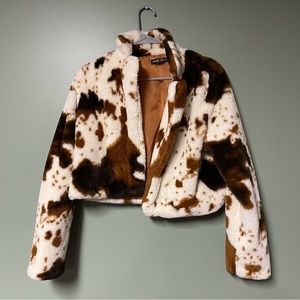 SHEIN | Lapel Neck Graphic Print Teddy Jacket